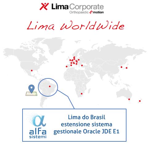 cartina geografica con sedi LimaCorporate nel mondo e sede brasiliana in evidenza